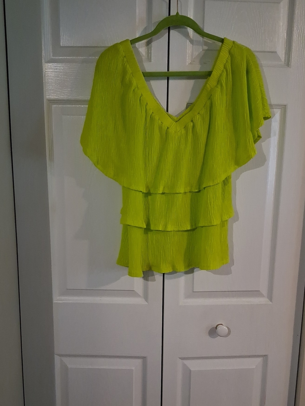 Women's Lime Ruffled V-Neck & Back Blouse